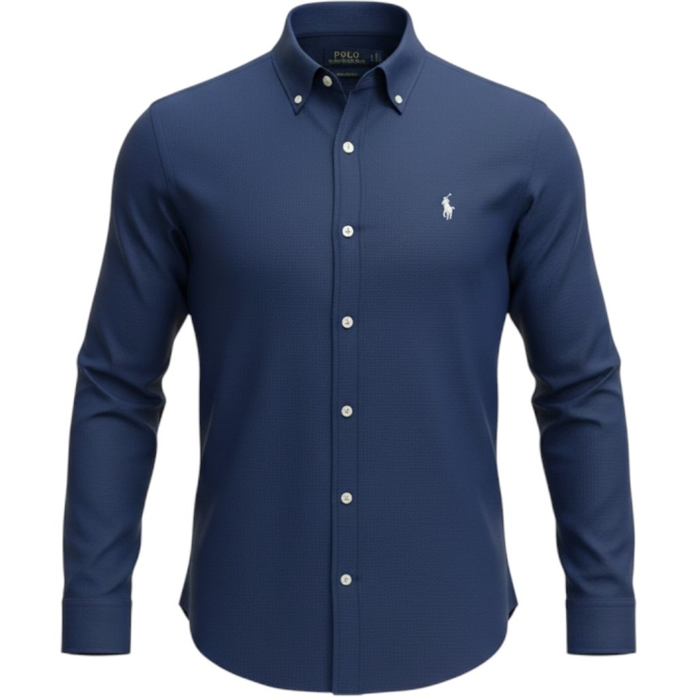 Polo Ralph Lauren Navy Blue 100% Linen Relaxed Fit Button Down Shirt Large READ